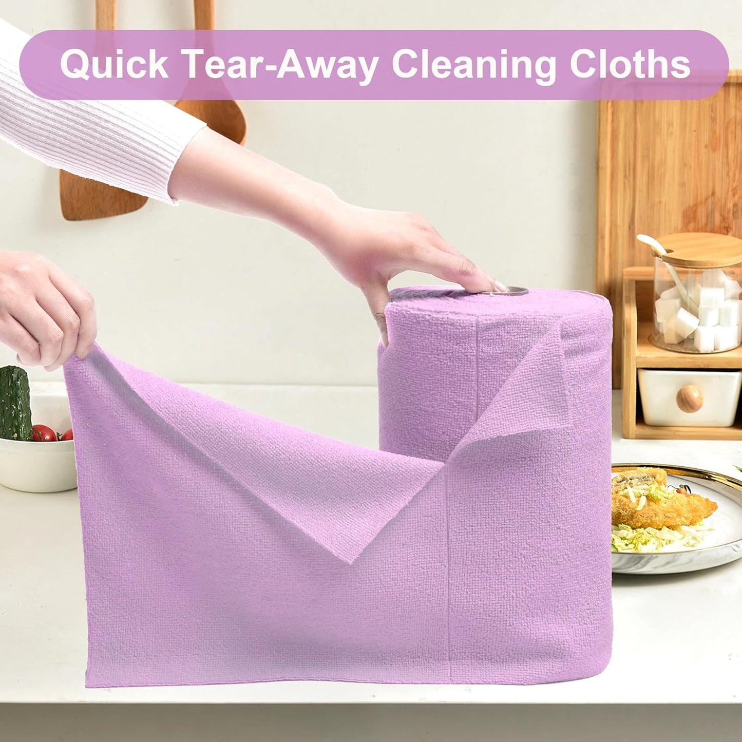 LIVOS Microfiber Cleaning Cloth Roll - 80 Pack, Reusable Paper Towels Purple Tear Away Towels
