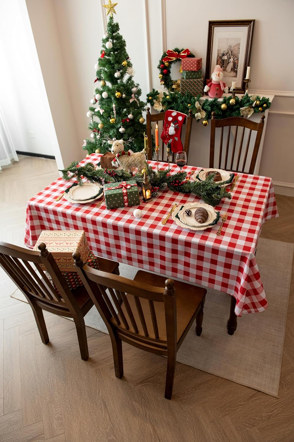 Classic Gingham Plaid Tablecloth Fabric - Rectangular 58x102 Inch Water Resistant Checked Table