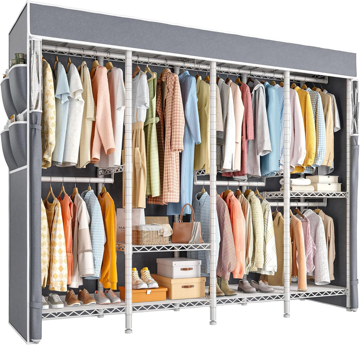 Raybee Clothes Rack with Cover,1150LBS Heavy Duty Clothing Rack for Hanging Clothes,Adjustable