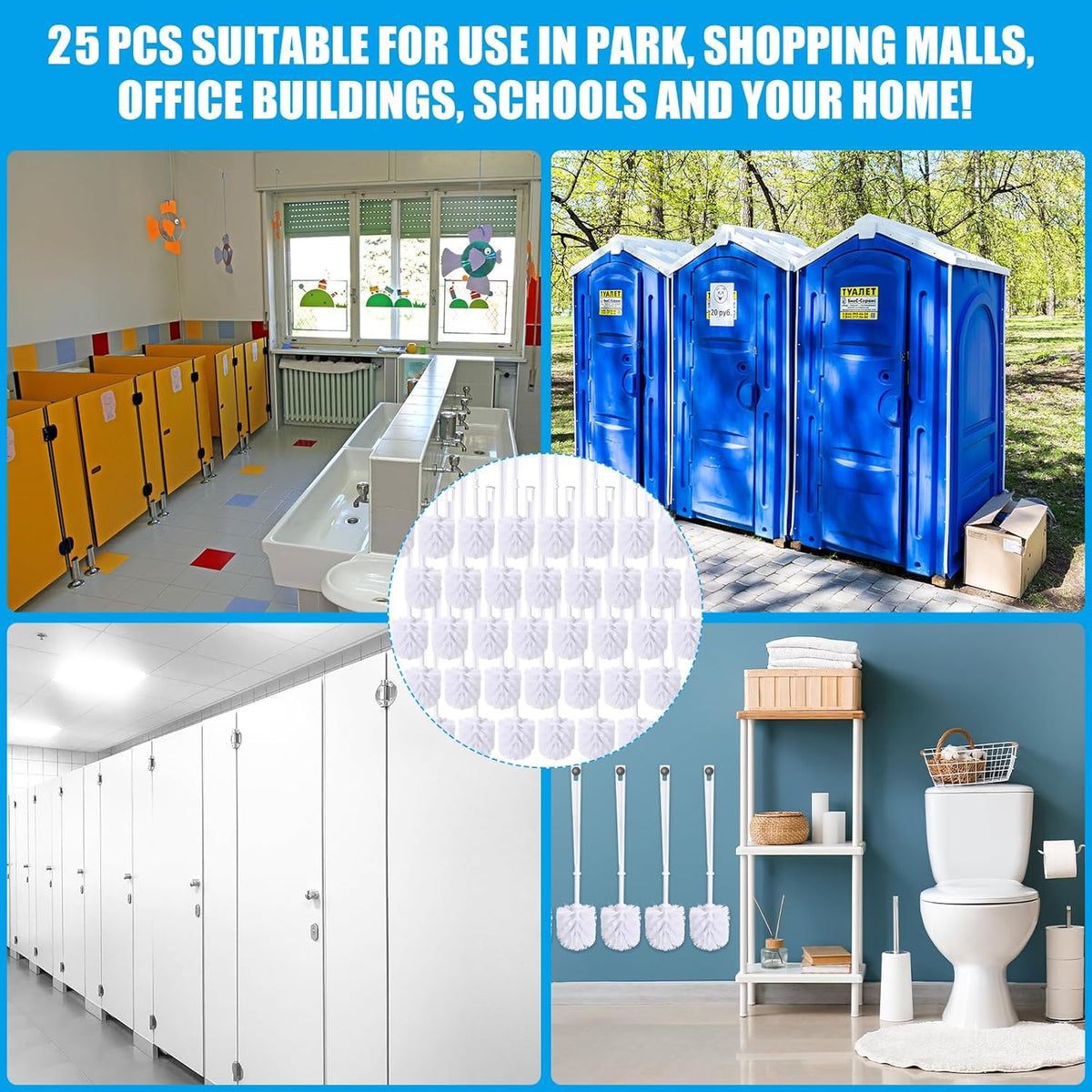 Mimorou 25 Pcs White Toilet Brush, Bathroom Toilet Bowl Brush, Soft Bristle Long Handle Plastic