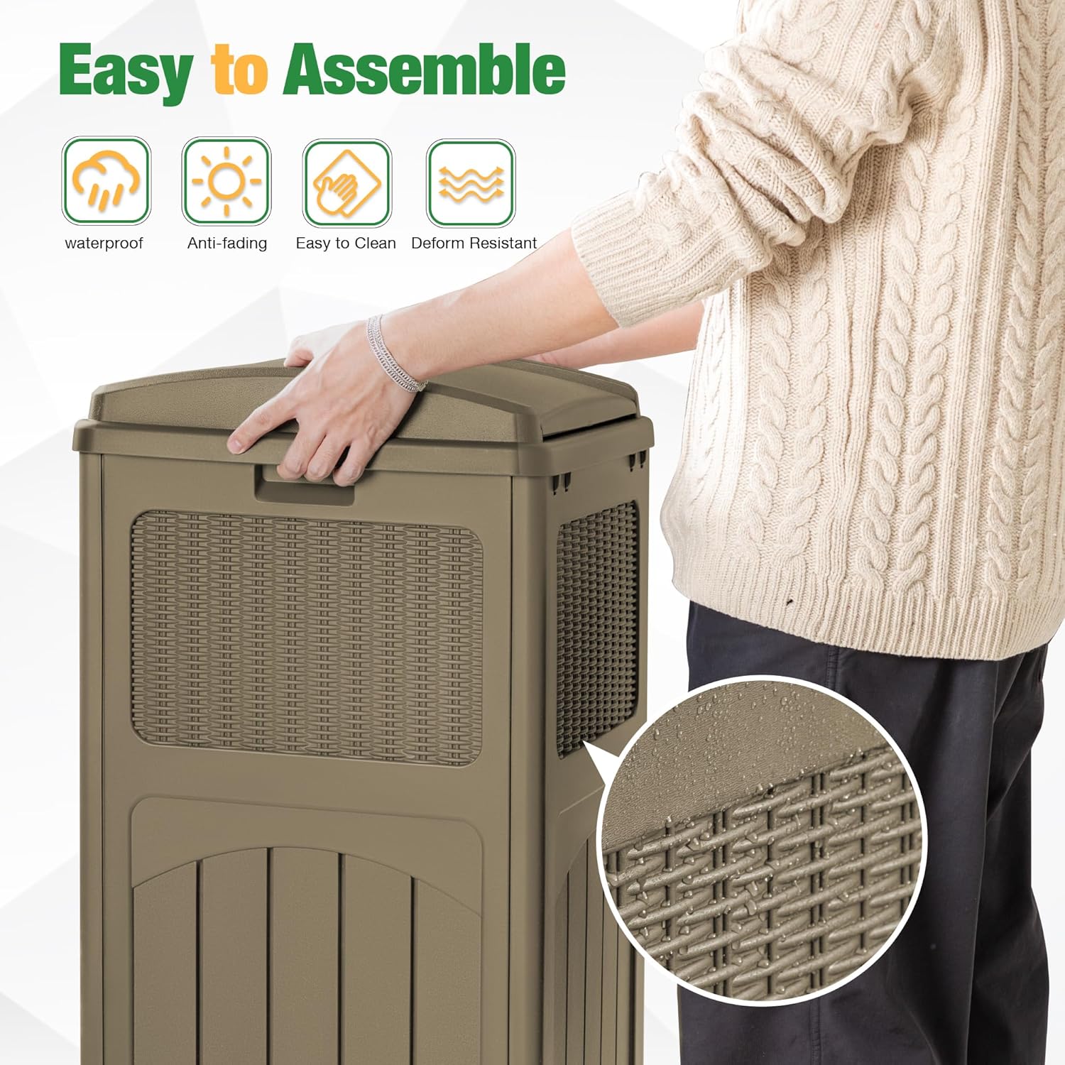 Flamaker 30 Gallon Trash Can, Resin Outdoor Garbage Can with Lid, Waterproof Hideaway Patio Waste
