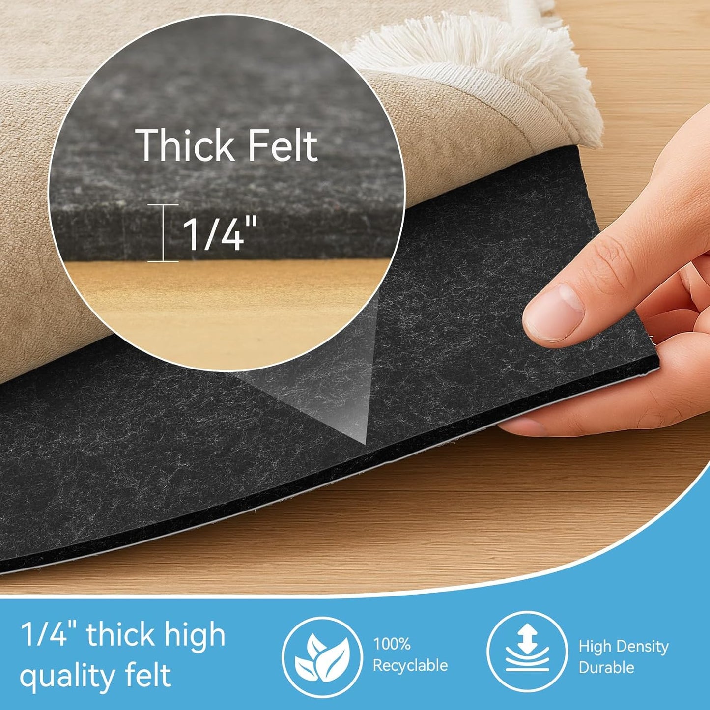 Warmstar 8x10 FT Non Slip Rug Pad,100% Waterproof Felt Rug Pad for Hardwood Floors,1/4” Thick Soft