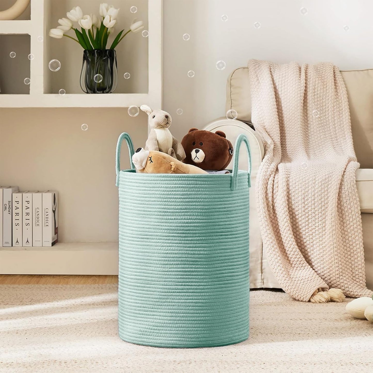 YOUDENOVA Laundry Hamper Basket, Woven 58L Tall Laundry Basket for Blanket Organizer- Nursery