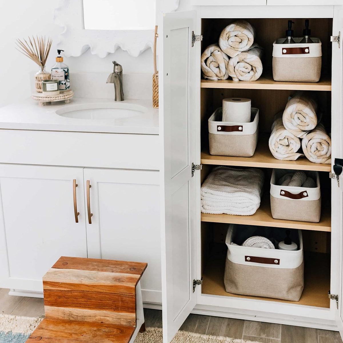 OrganiHaus Small Fabric Storage Baskets for Shelves 3 Pack, 12x8in Closet Storage Bins for Shelves