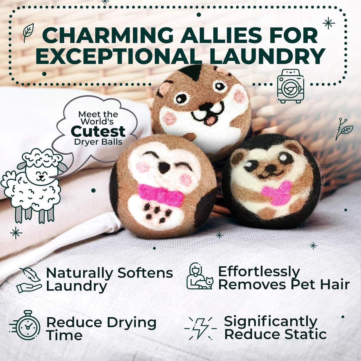 No More Dryer Sheets! Reusable Wool Dryer Balls XL 6-Pack - Reduces Static, Cuts Dry Time, &