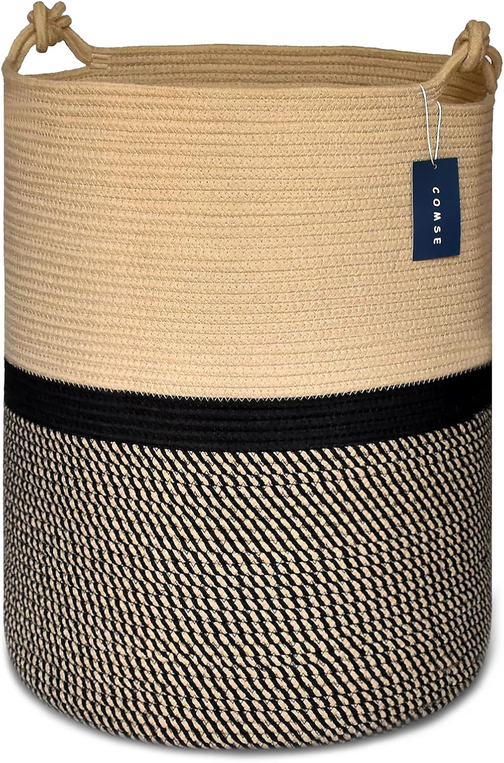 COMSE Extra Large Blanket Basket, Tall Woven Storage Basket, Nursery Hamper, 15.7”x 21.7”, Cotton