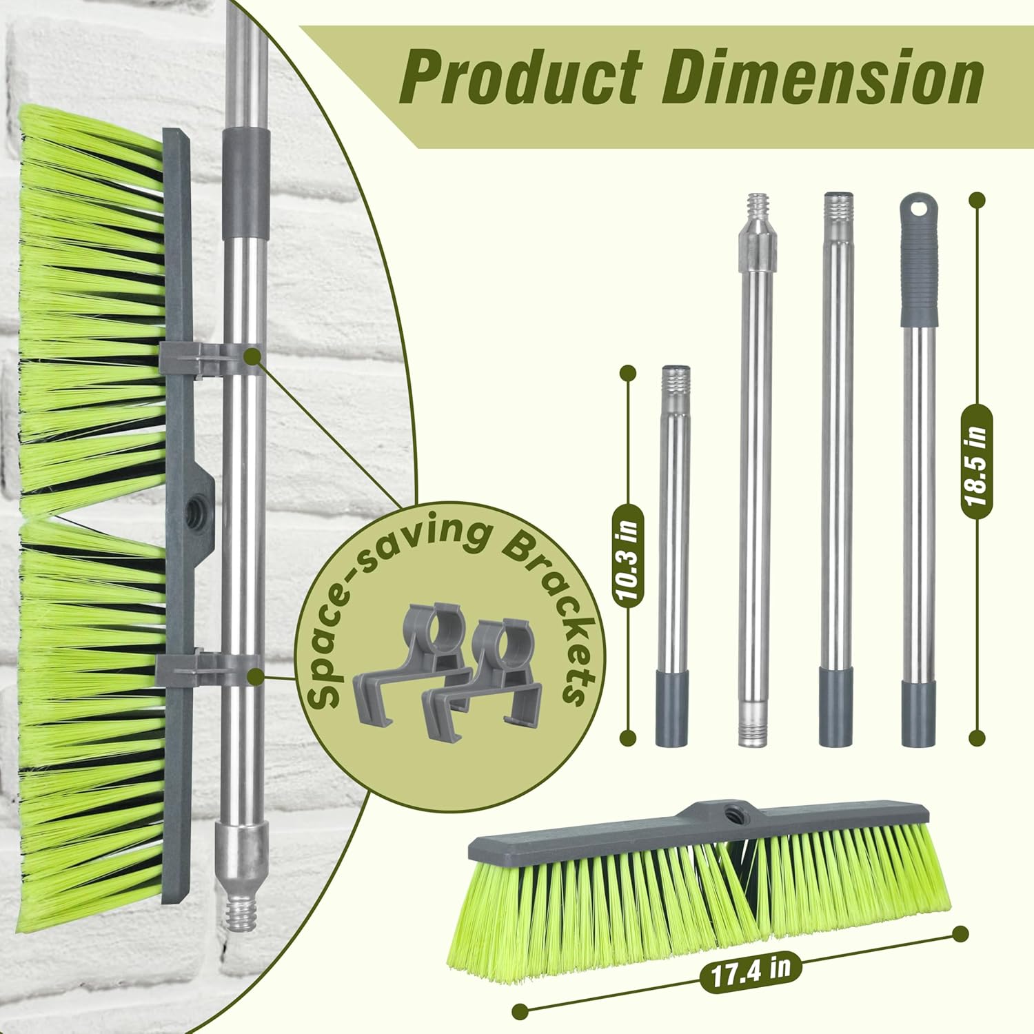 PHYEX Upgraded 18" Push Broom with Adjustable Long Handle, Total Length is 55", Multi-Surface Floor