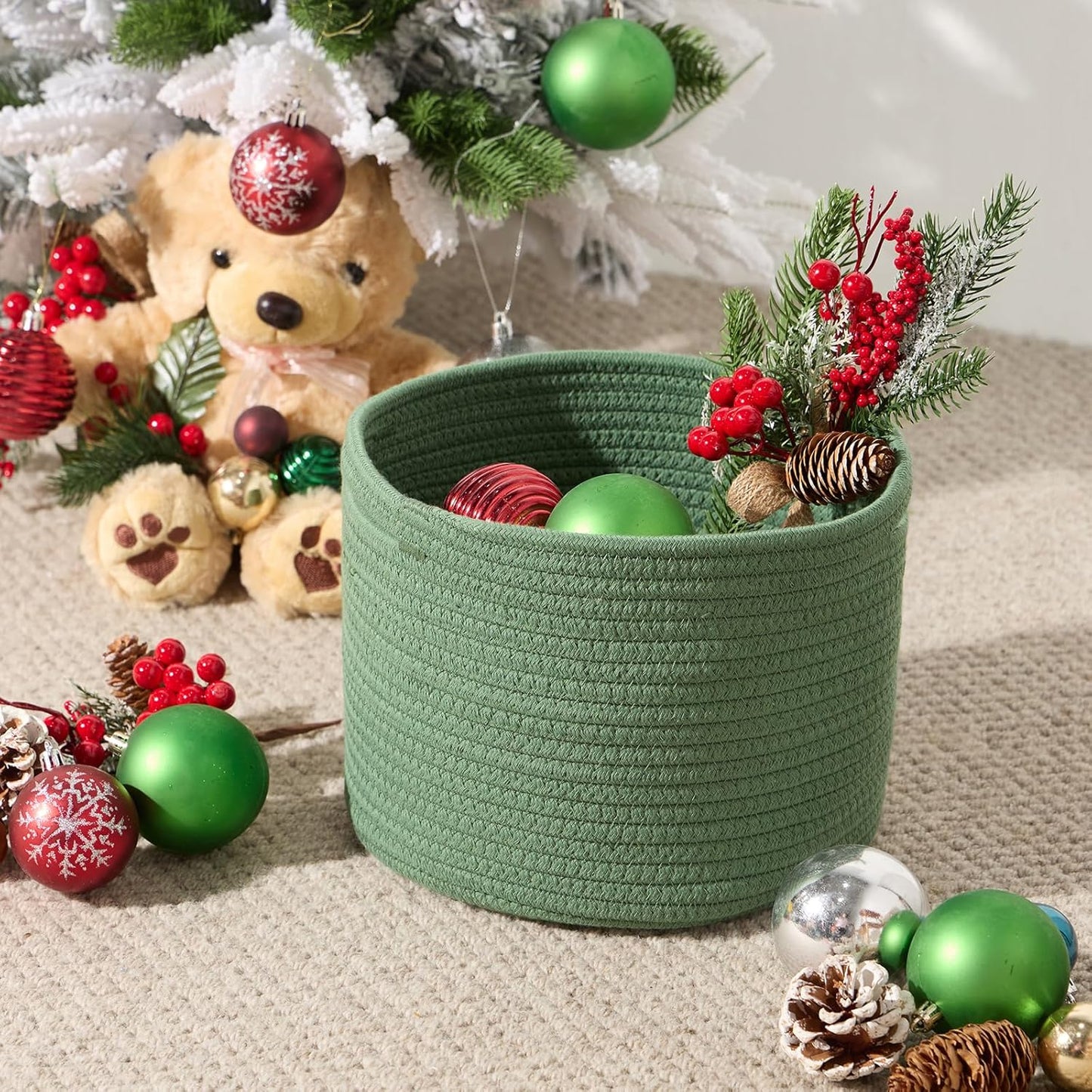 Small Basket for Organizing | Cube Shelf Closet Storage Baskets | 9.7×9.7×7.1” | Woven Rope Gift