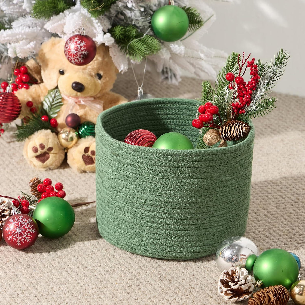 Small Basket for Organizing | Cube Shelf Closet Storage Baskets | 9.7×9.7×7.1” | Woven Rope Gift