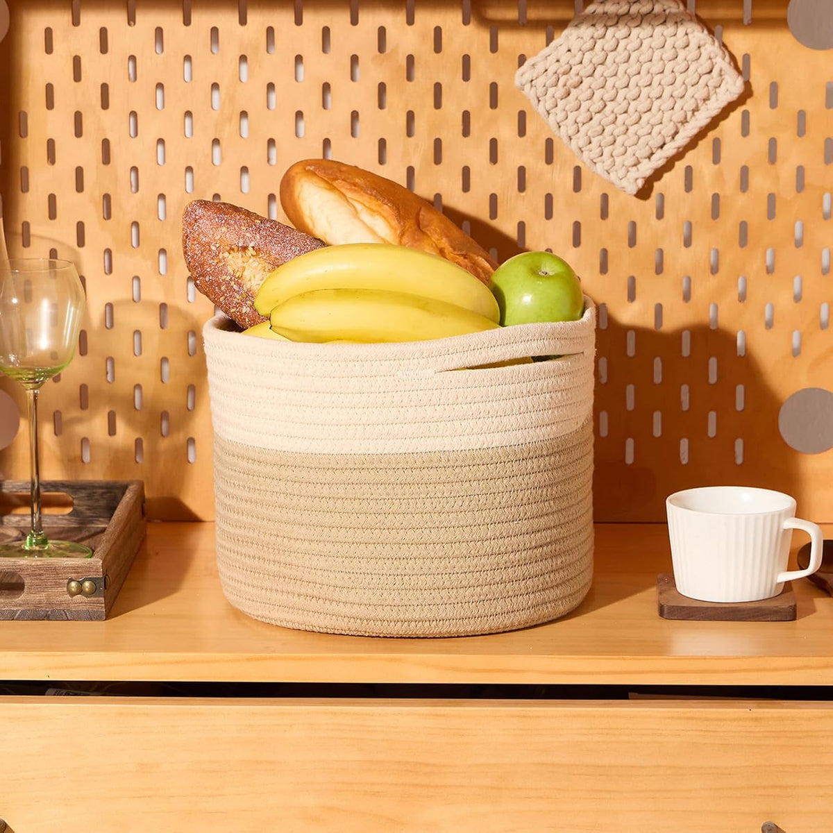 Small Basket for Organizing | Cube Shelf Closet Storage Baskets | 9.7×9.7×7.1” | Woven Rope Gift