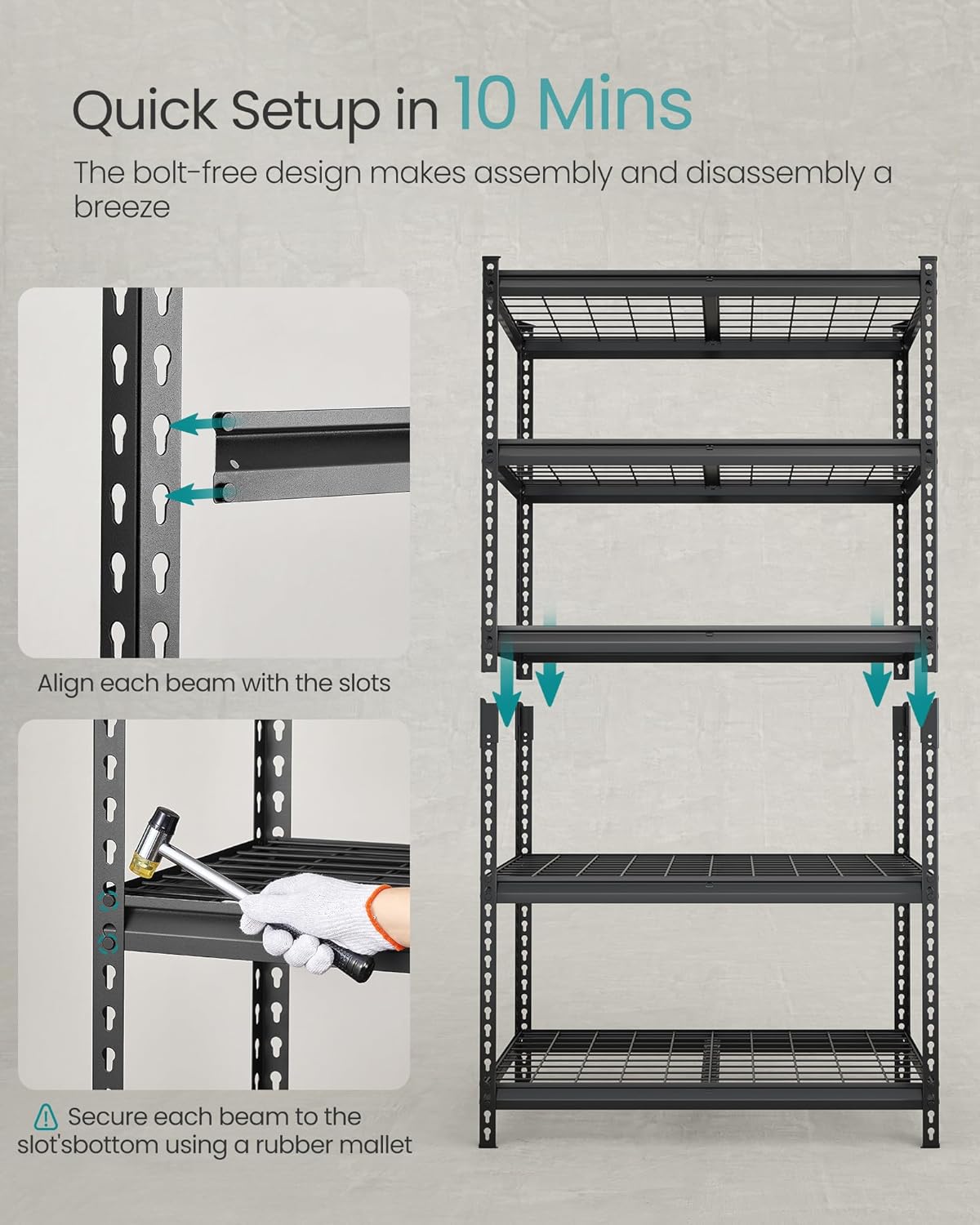 SONGMICS 5-Tier Storage Shelves, Heavy-Duty Garage Shelving, Adjustable Shelving Unit, Steel Shelf