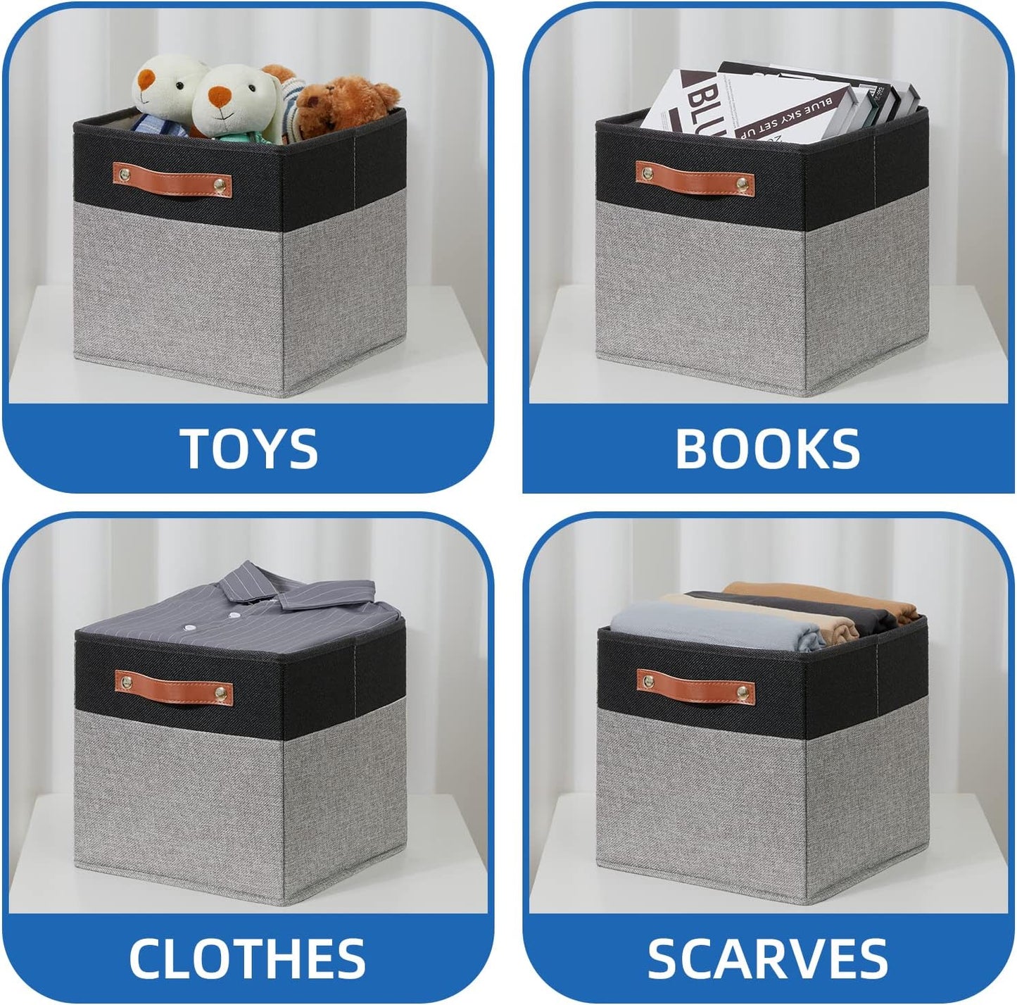 Temary 11 x 11 Cube Storage Bins Fabric Storage Cubes for Shelf, Closet, 4 Pack Cube Basket for