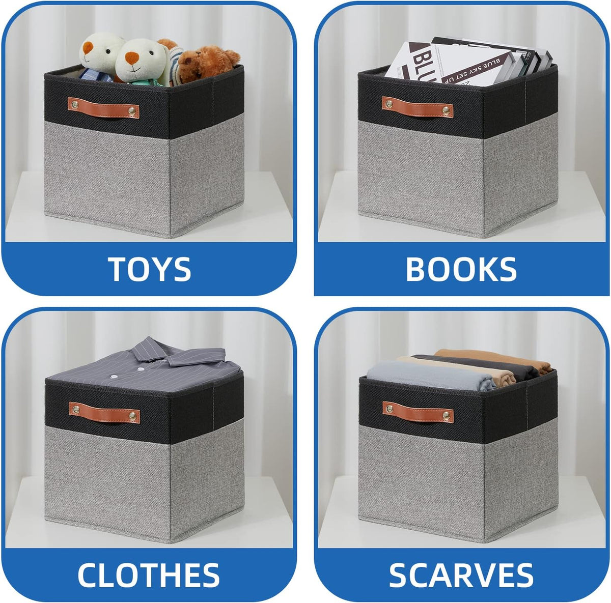 Temary 11 x 11 Cube Storage Bins Fabric Storage Cubes for Shelf, Closet, 4 Pack Cube Basket for