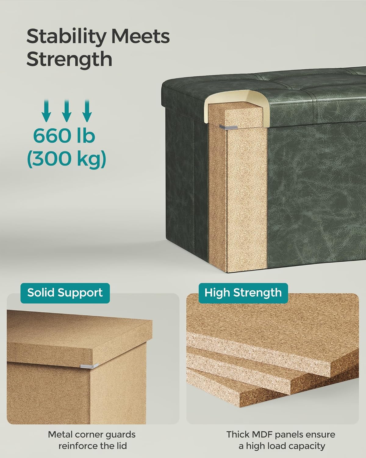 SONGMICS Mazie Collection - 30 Inches Folding Storage Ottoman Bench, Ottoman with Storage, Foot