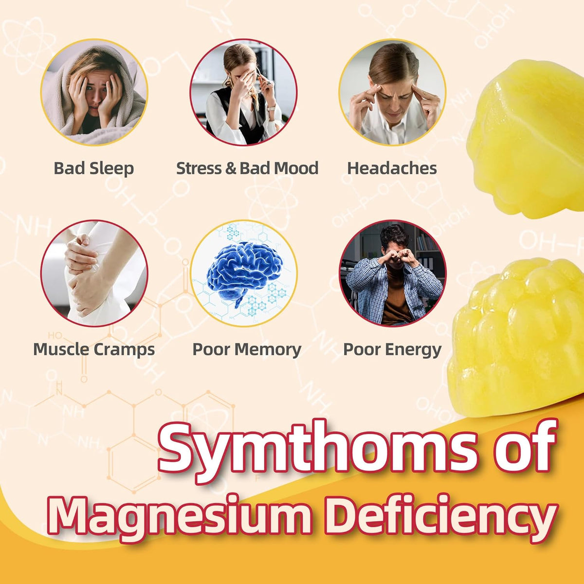 90 Count Magnesium Glycinate Gummies 400mg w/Ashwagandha Supplement - Sugar Free Zinc Magnesium