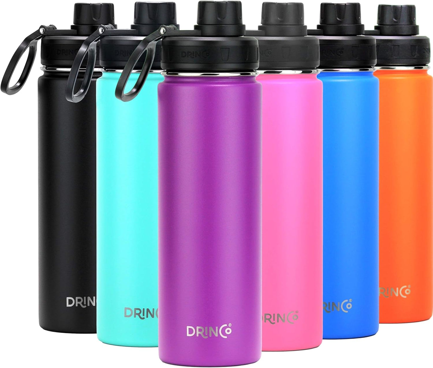 DRINCO Stainless Steel Water Bottle Spout Lid Vacuum Insulated Double Wall Water Bottle Wide Mouth