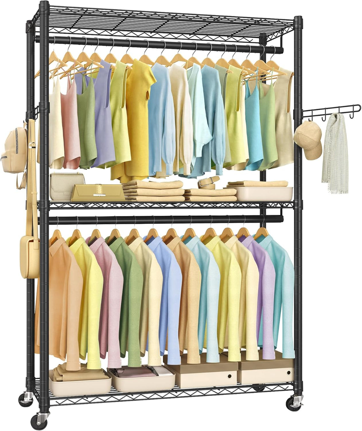 SONGMICS Heavy-Duty Rolling Clothes Rack, Garment Rack, Portable Closet, 43.3-Inch Wide Clothing