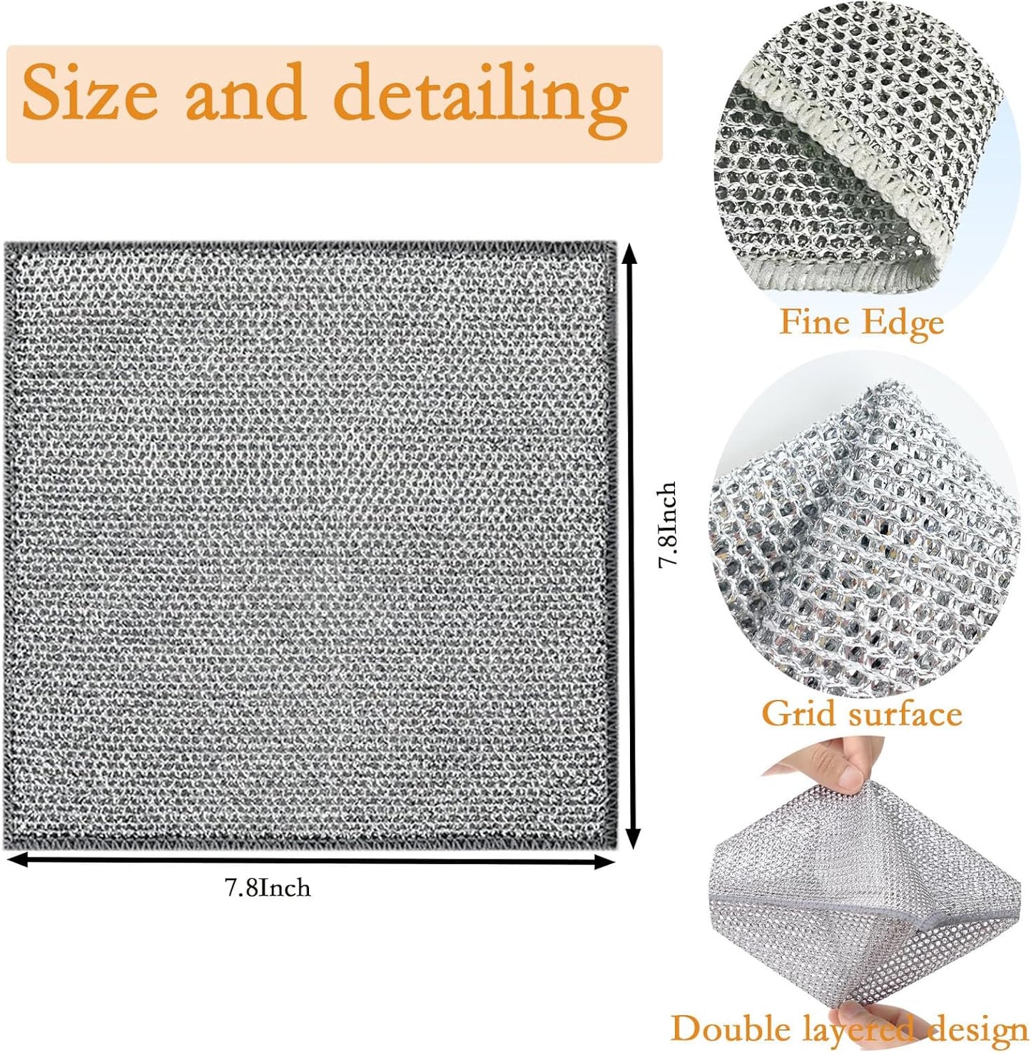10PCS Double Wet and Dry Wire Dishcloth, Stainless Steel Scrubber, Multi-Purpose Wire Miracle