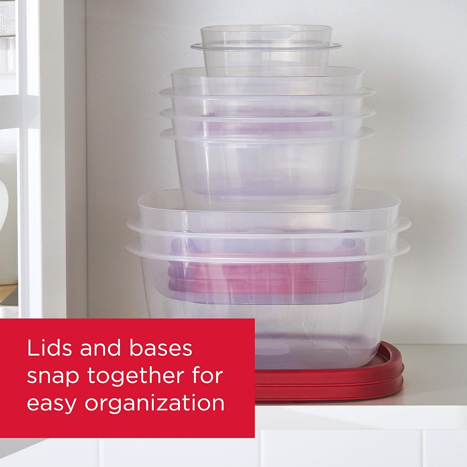 Rubbermaid 16-Piece BPA-Free Plastic Food Storage Set, Red Vented Lids - Microwave, Dishwasher