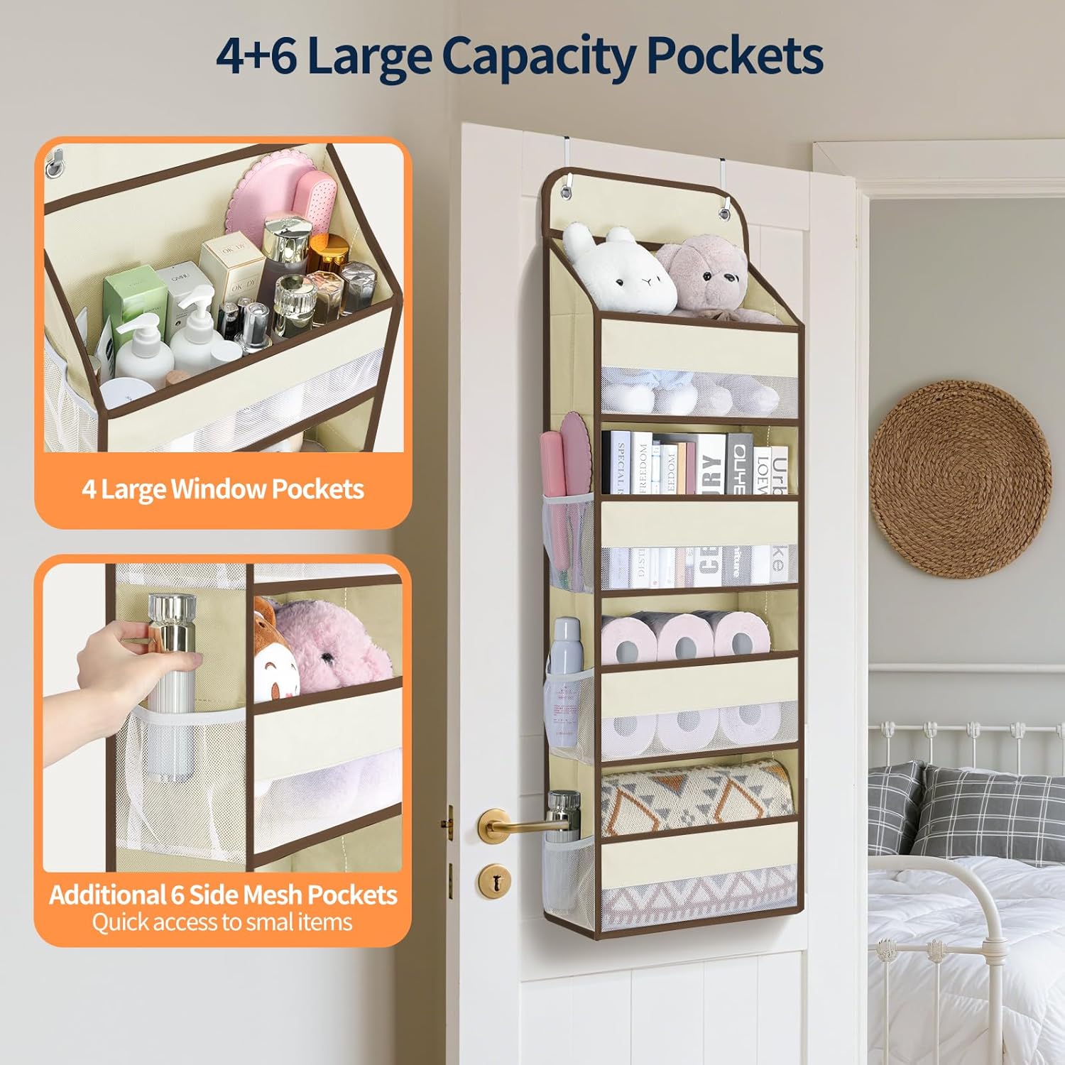 Yecaye Over The Door Organizer, Heavy Duty Hanging Organizers and Storage with 4 Large Capacity