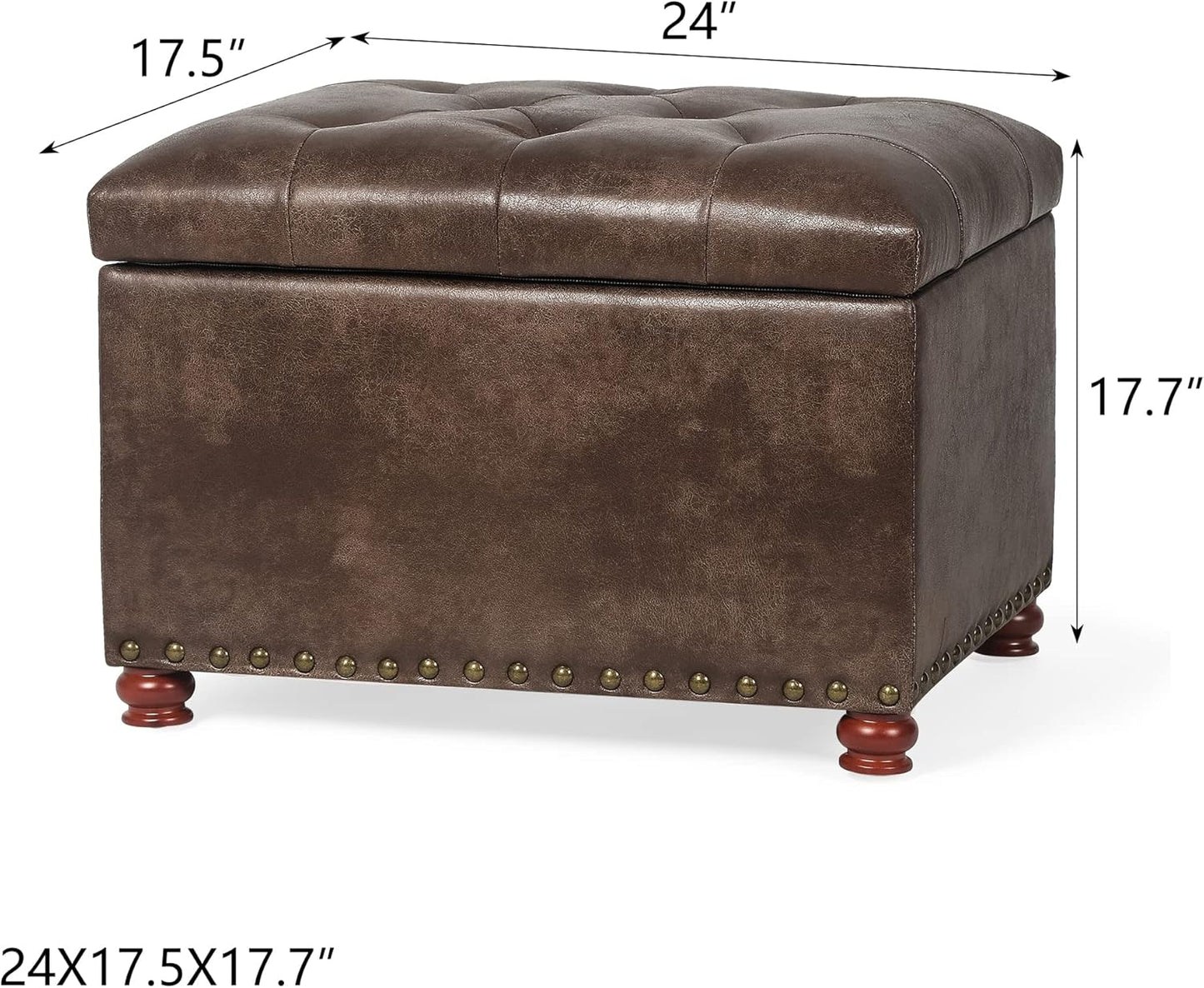 24'' Leather Ottoman with Storage Rectangle Foot Rest Ottomans Stool for Living Room(Brown,Leather