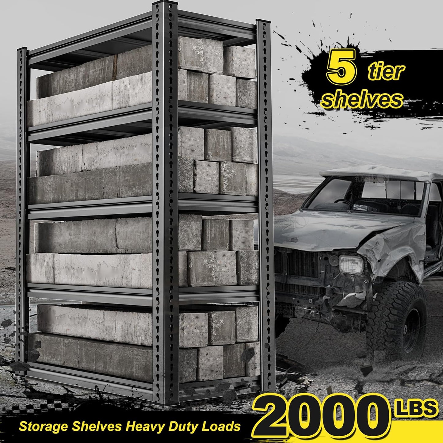 REIBII Garage Shelving Load 2000 LBS, Adjustable 5-Tier Storage Shelves, Metal Shelving Units and