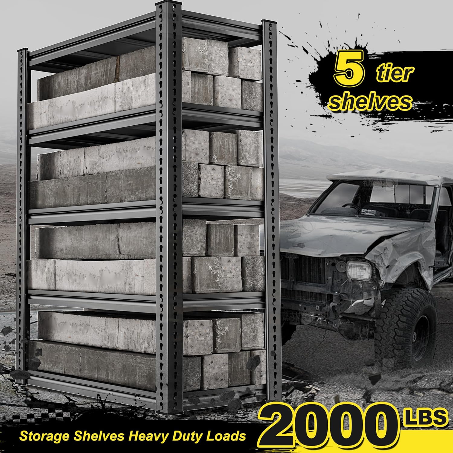 REIBII Garage Shelving Load 2000 LBS, Adjustable 5-Tier Storage Shelves, Metal Shelving Units and