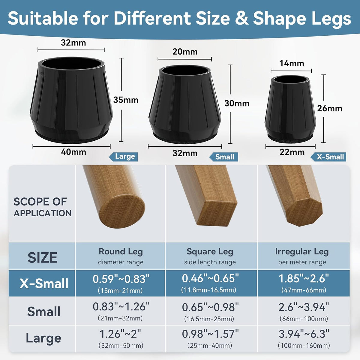 24PCS Extra Small Silicone Chair Leg Floor Protectors for Hardwood Floors, Thicken Rubber Chair Leg