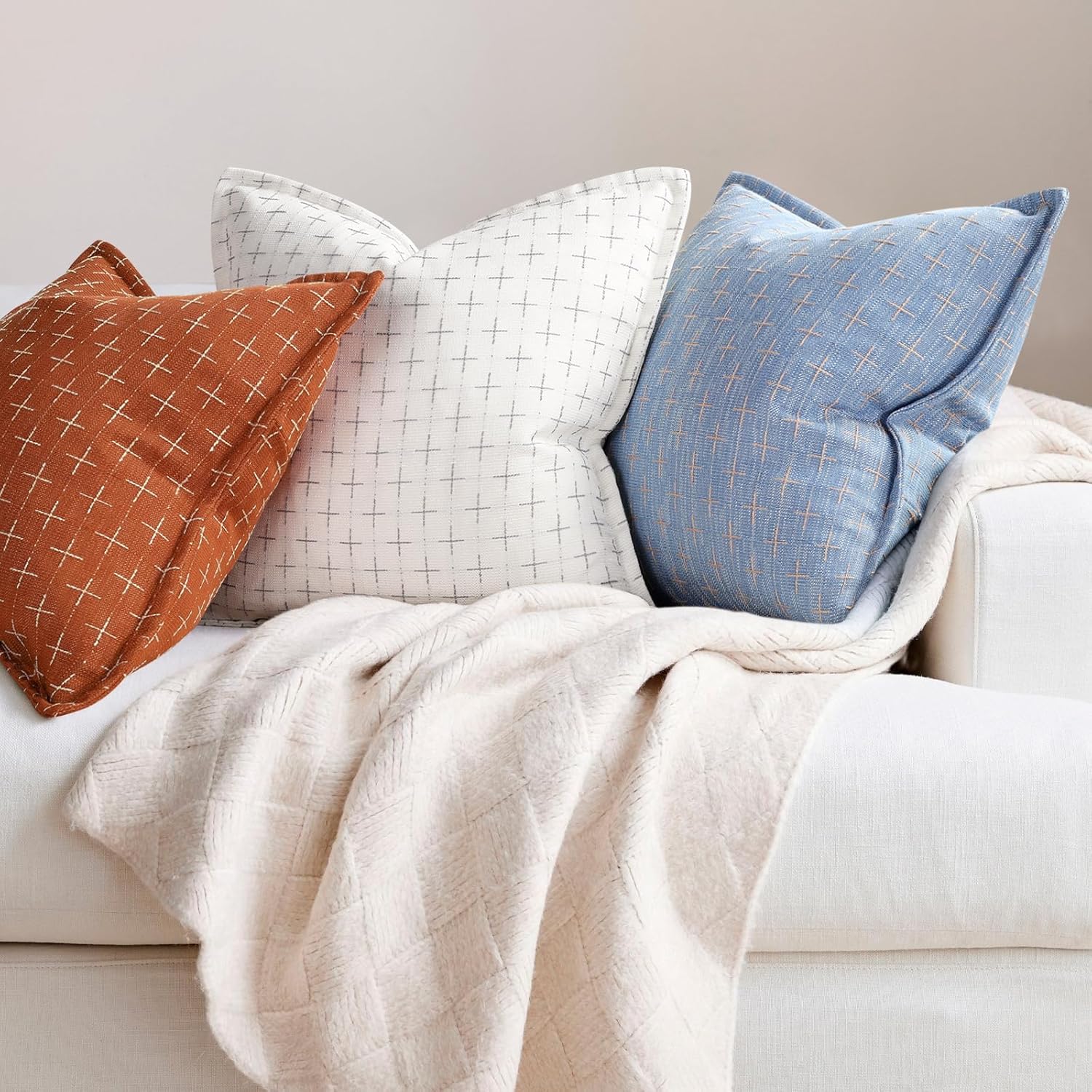 ZWJD Pillow Covers 24x24 Set of 2 Soft Fall Decor Polyester Textured Pillow Covers with Stylish