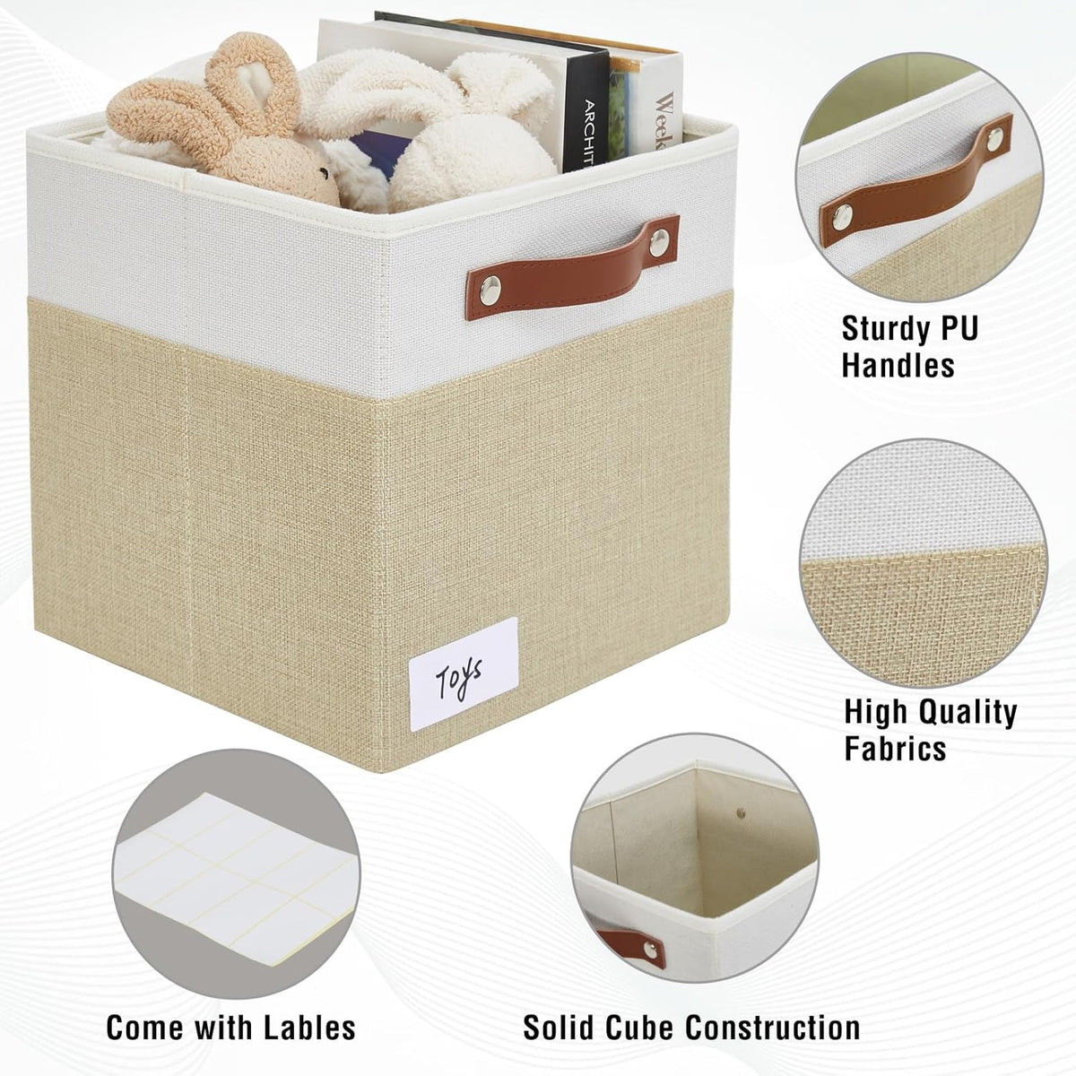Collapsible Fabric Storage Cube Bins with 2 Reinforced PU Handles, Foldable Storage Organizer