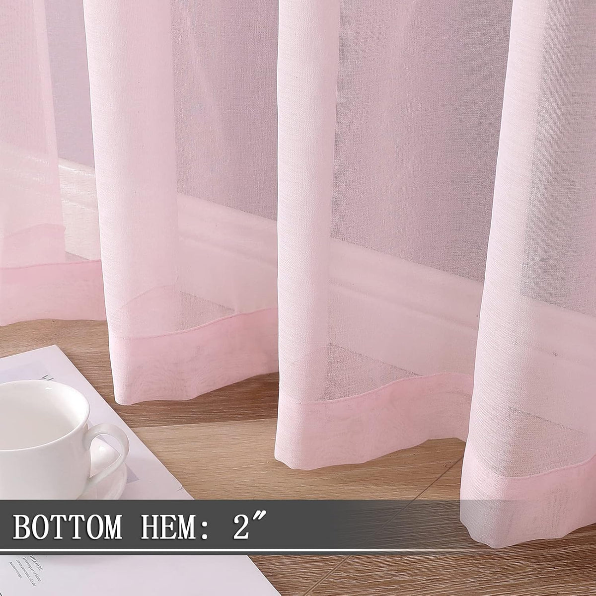 Tollpiz Short Sheer Curtain Linen Textured Bedroom Curtains Sheer Light Filtering Rod Pocket Voile