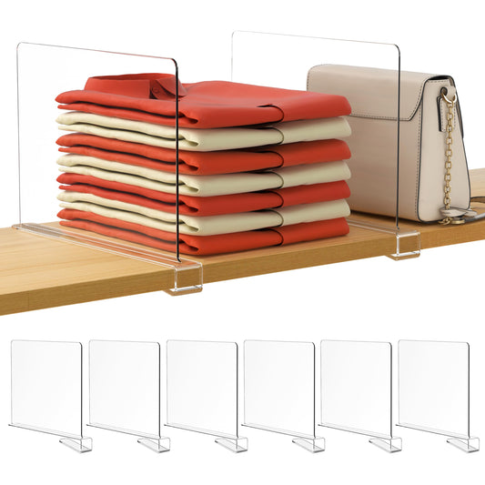 HBlife 6 Pack Closet Organizers and Storage, Clear Shelf Dividers, Vertical Purse Organizer for