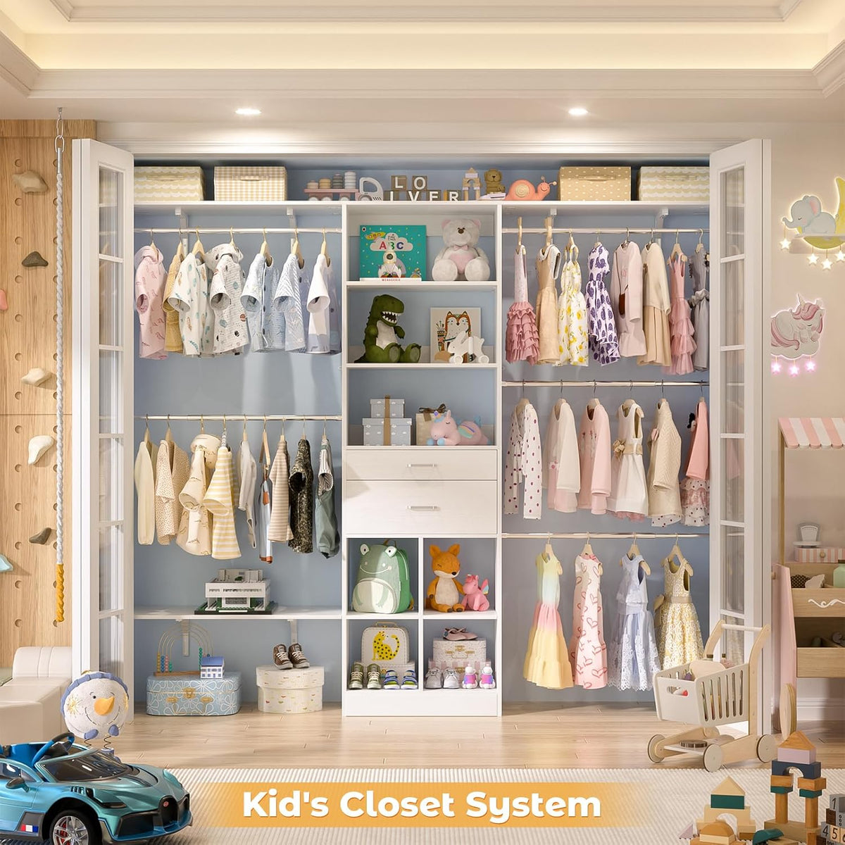 Closet System - 4.75-8FT Closet Organizer System with Wooden Drawers & Cube Storage Organizer, Up