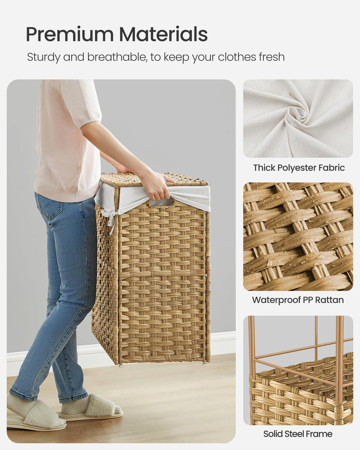 SONGMICS Laundry Hamper with Lid, 42.3 Gallons (160 L), Rolling Laundry Basket with Wheels