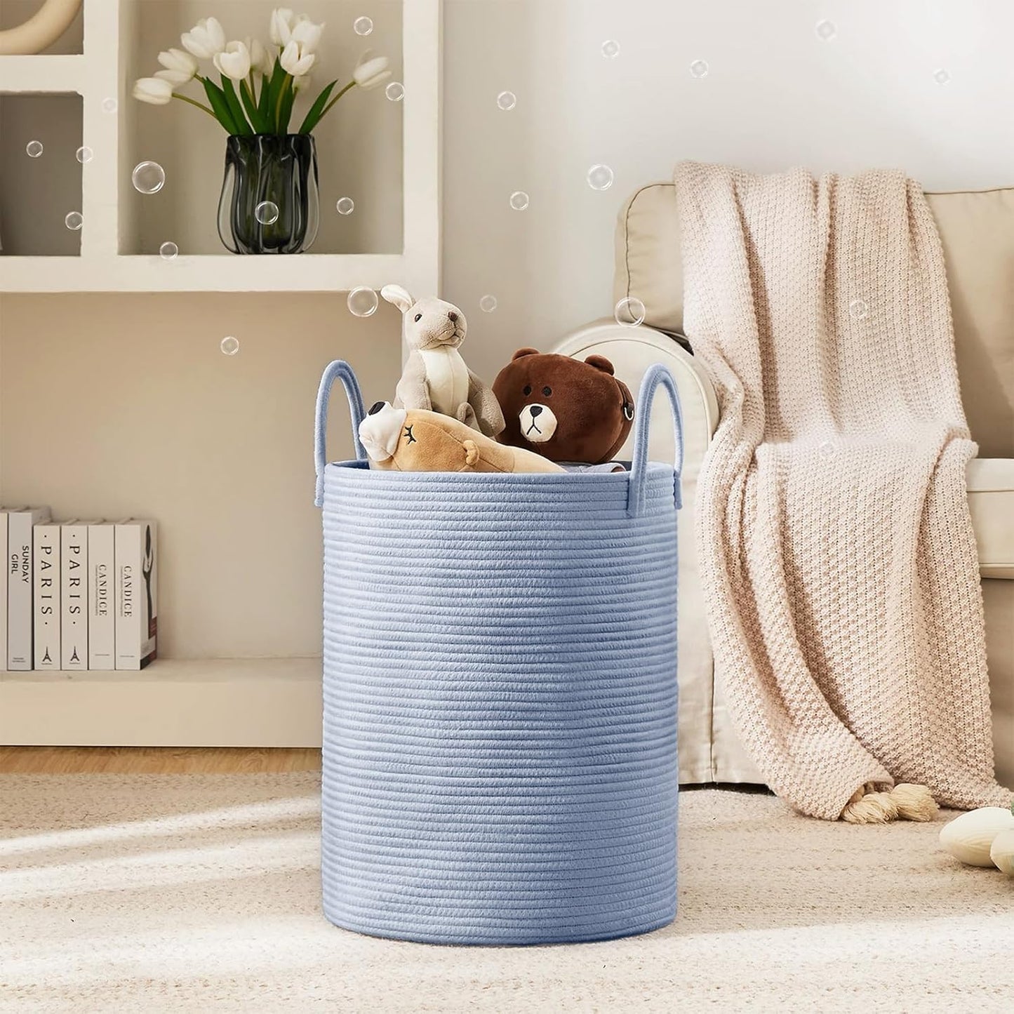 YOUDENOVA Laundry Hamper Basket, Woven 58L Tall Laundry Basket for Blanket Organizer- Nursery