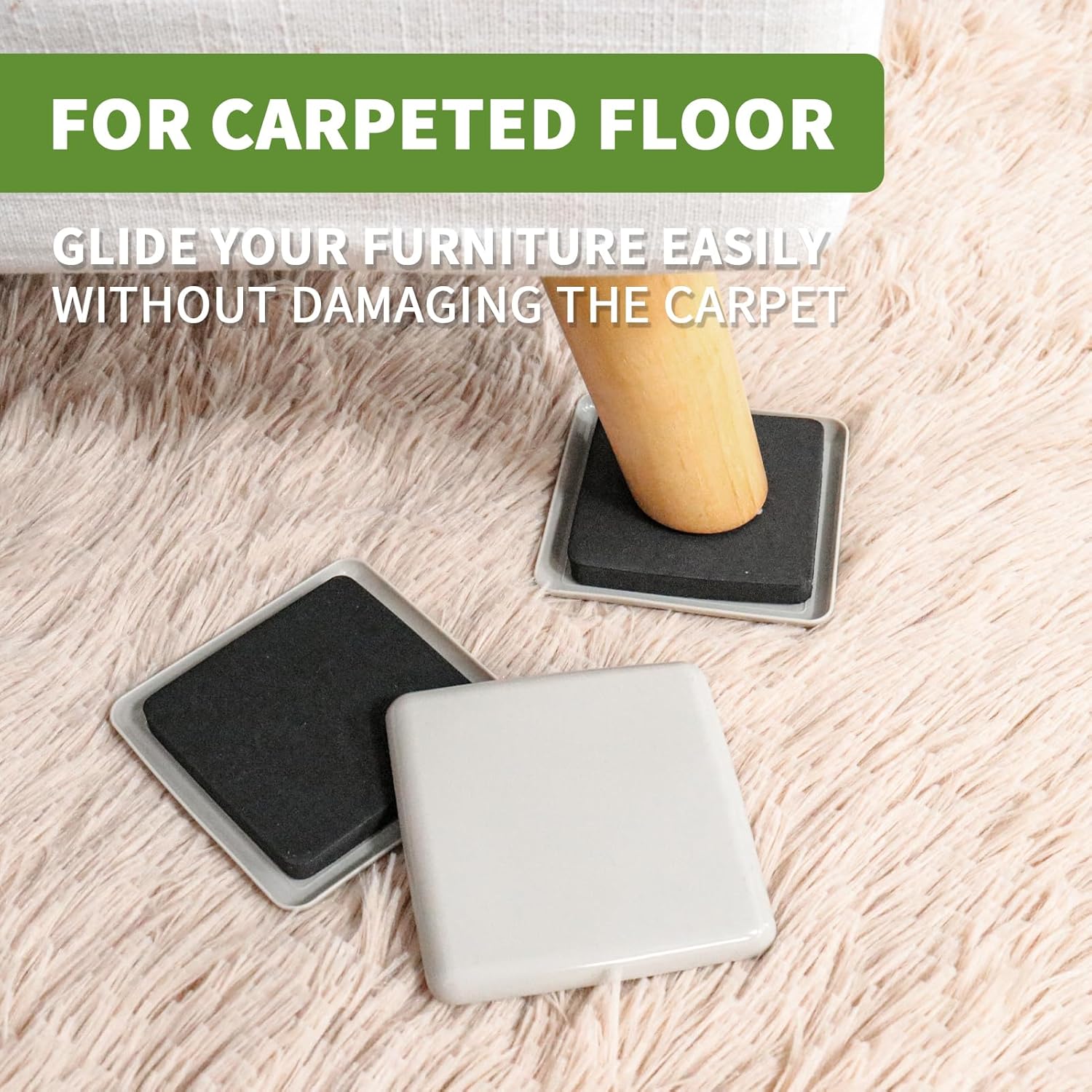 Furniture Sliders for Carpet 16 PCS - 3 1/2 inch Furniture Moving Slider Chair Legs Floors