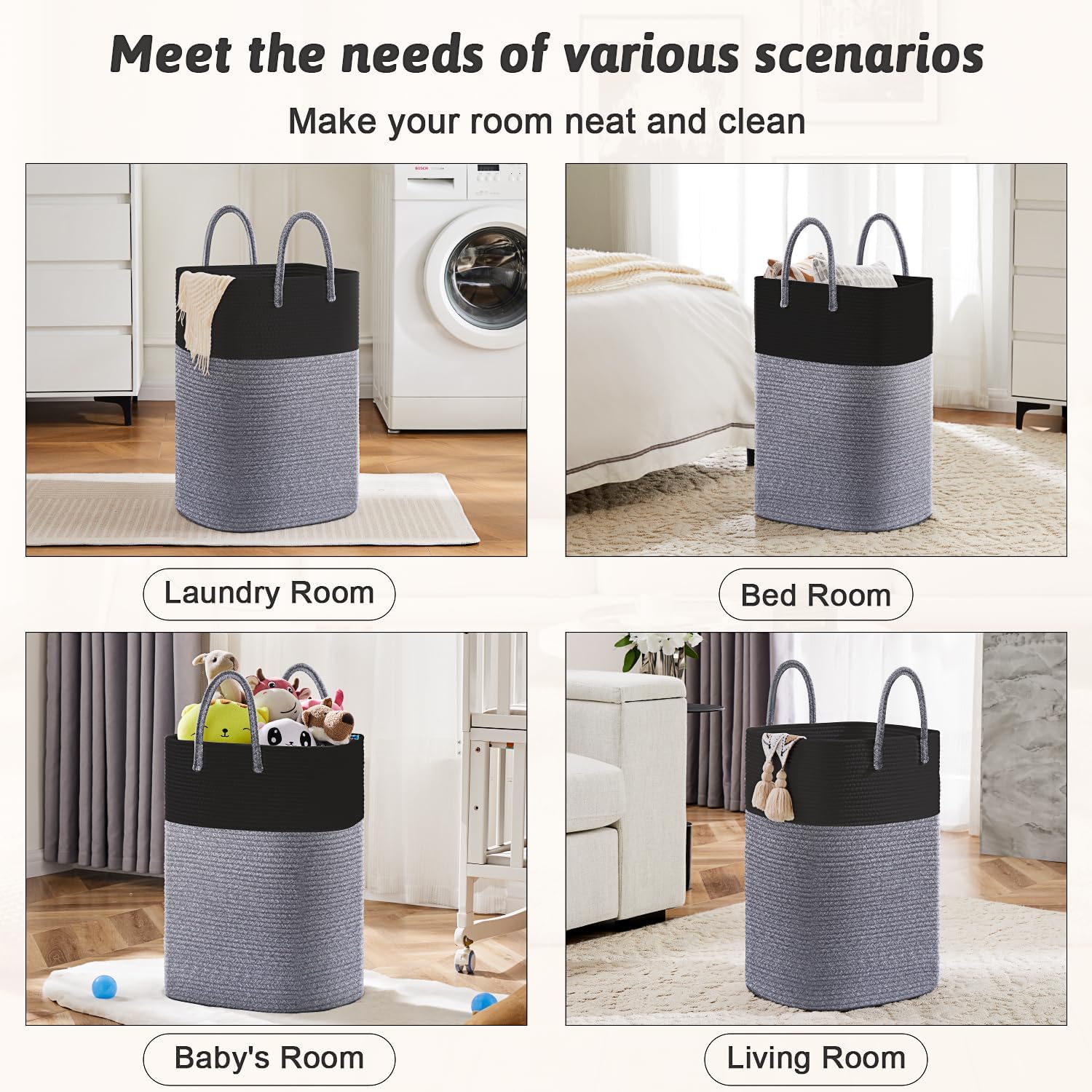 Laundry Basket,Woven Cotton Rope Laundry Hamper,Versatile Storage for Dirty Clothes,Baby Toys,and