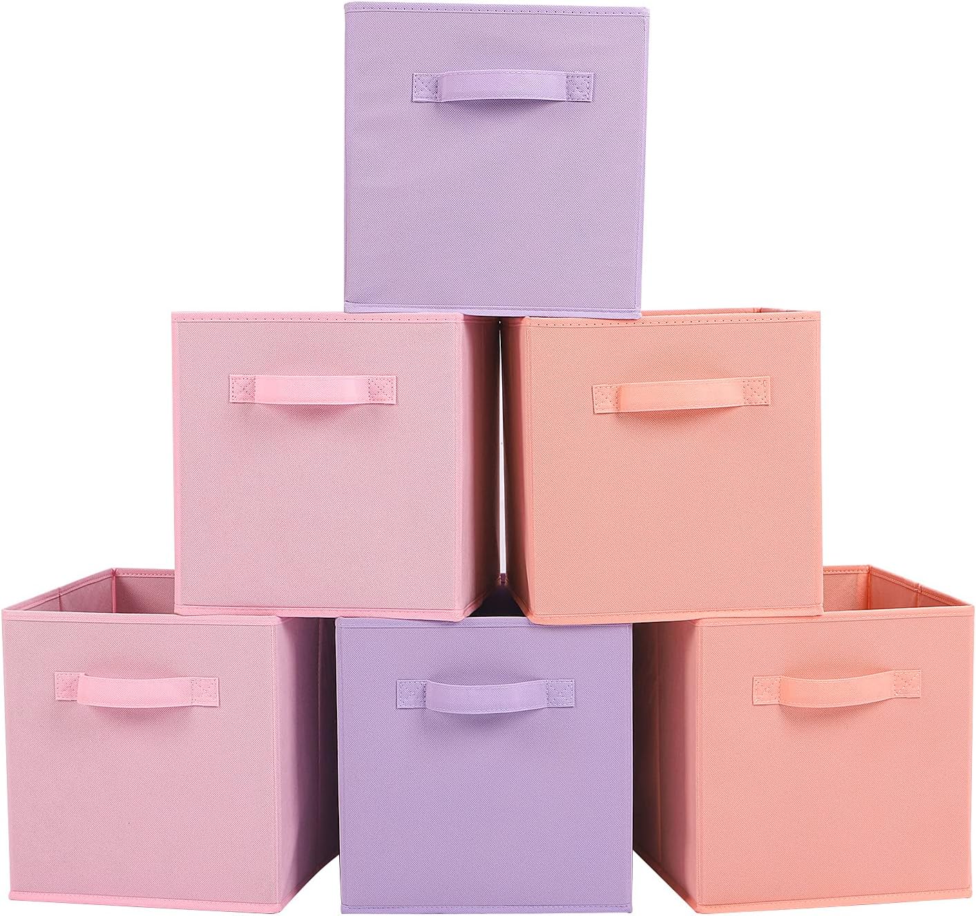 Stero 13x13x13 Inch Fabric Storage Bins 6 Pack Fun Colored Durable Storage Cubes with Handles