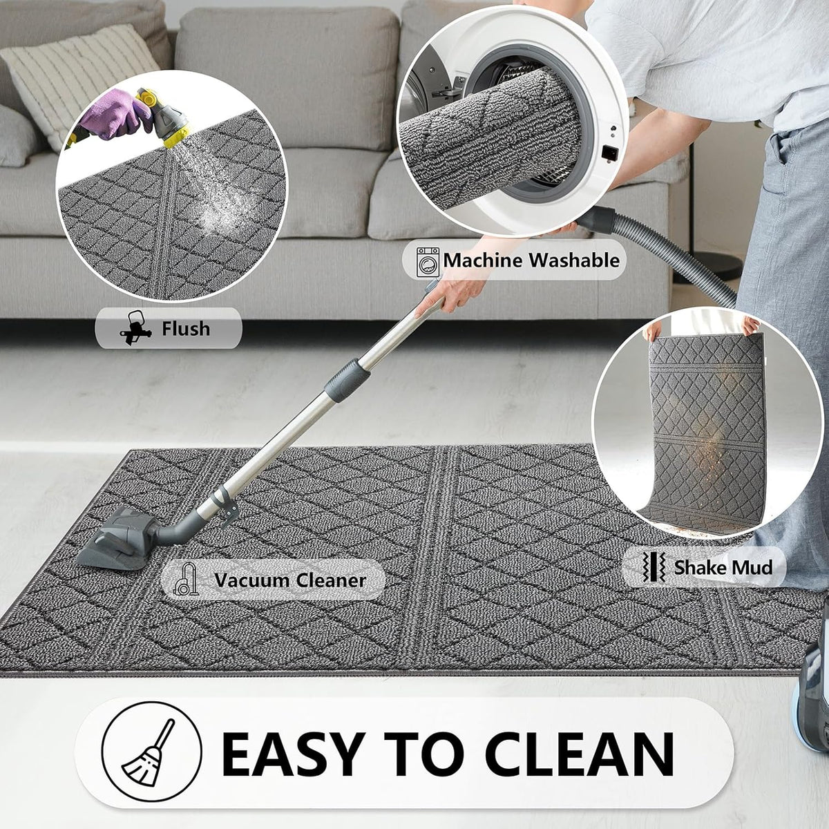 REFETONE Indoor Doormat, Front Back Door Mat 24"x36" Absorbent Rubber Backing Non Slip Door Mats