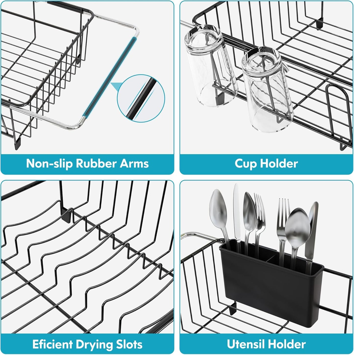 Over The Sink Expandable Dish Drainer Drying Rack in Stainless Steel for Small Kitchen, Counter