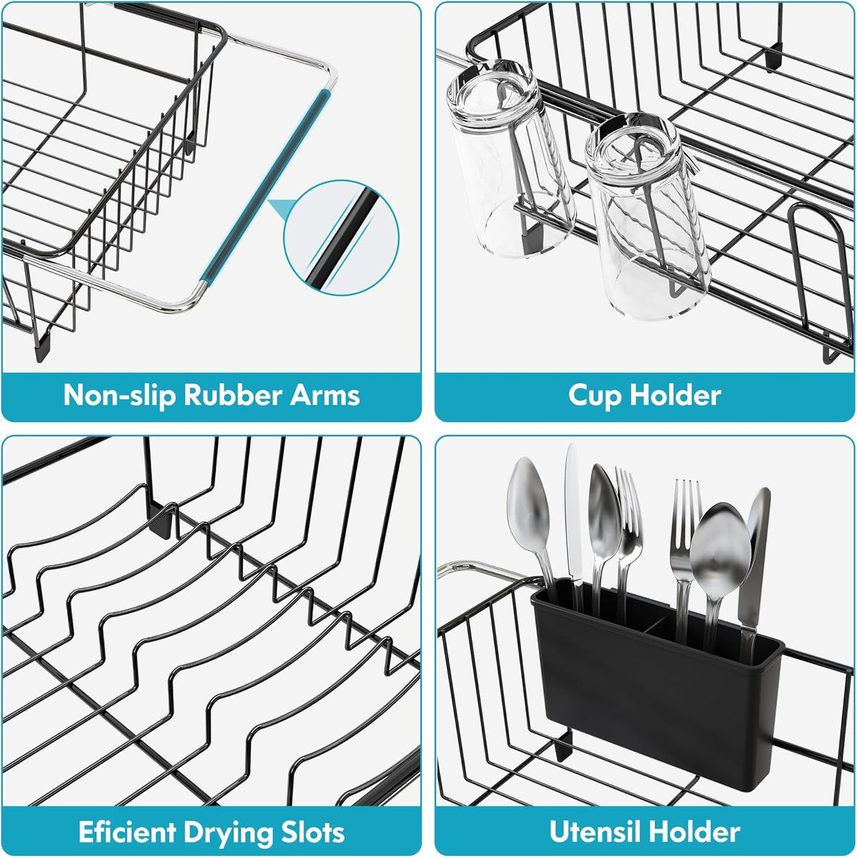 Over The Sink Expandable Dish Drainer Drying Rack in Stainless Steel for Small Kitchen, Counter