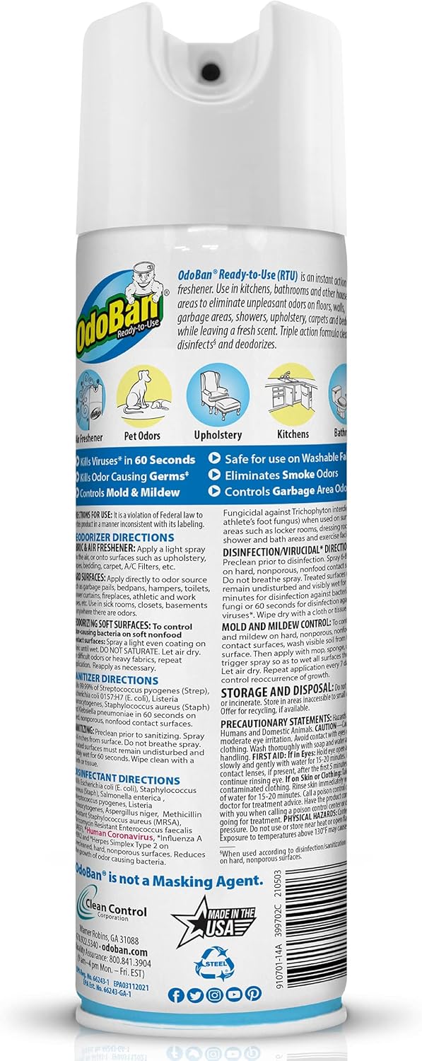 OdoBan Ready-to-Use 360-Degree Continuous Spray Disinfectant and Harsh Aroma Eliminator, Fabric and