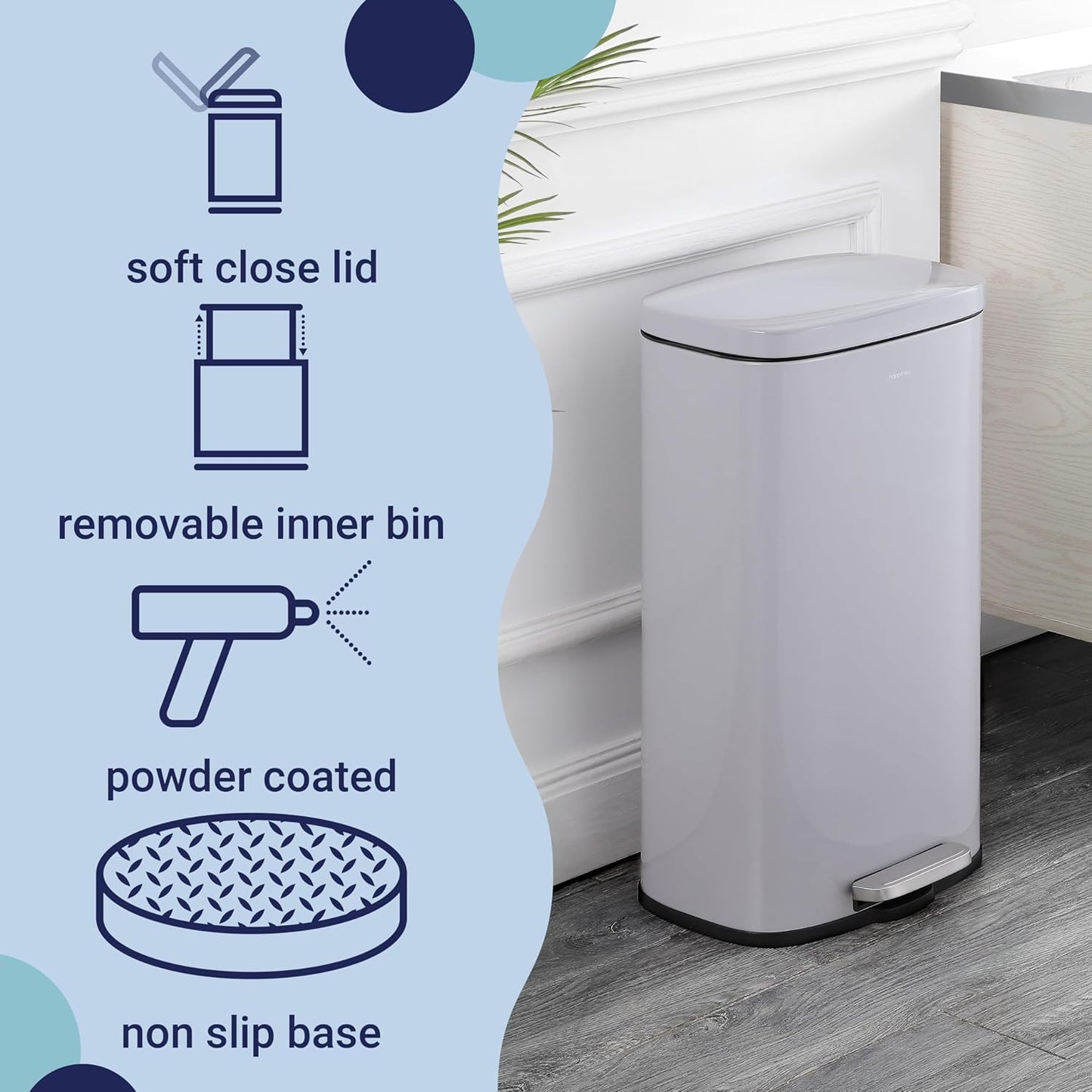 happimess HPM1011D Curtis 8-Gallon Step-Open Trash Can, Fingerprint Resistant, Modern, Minimalistic