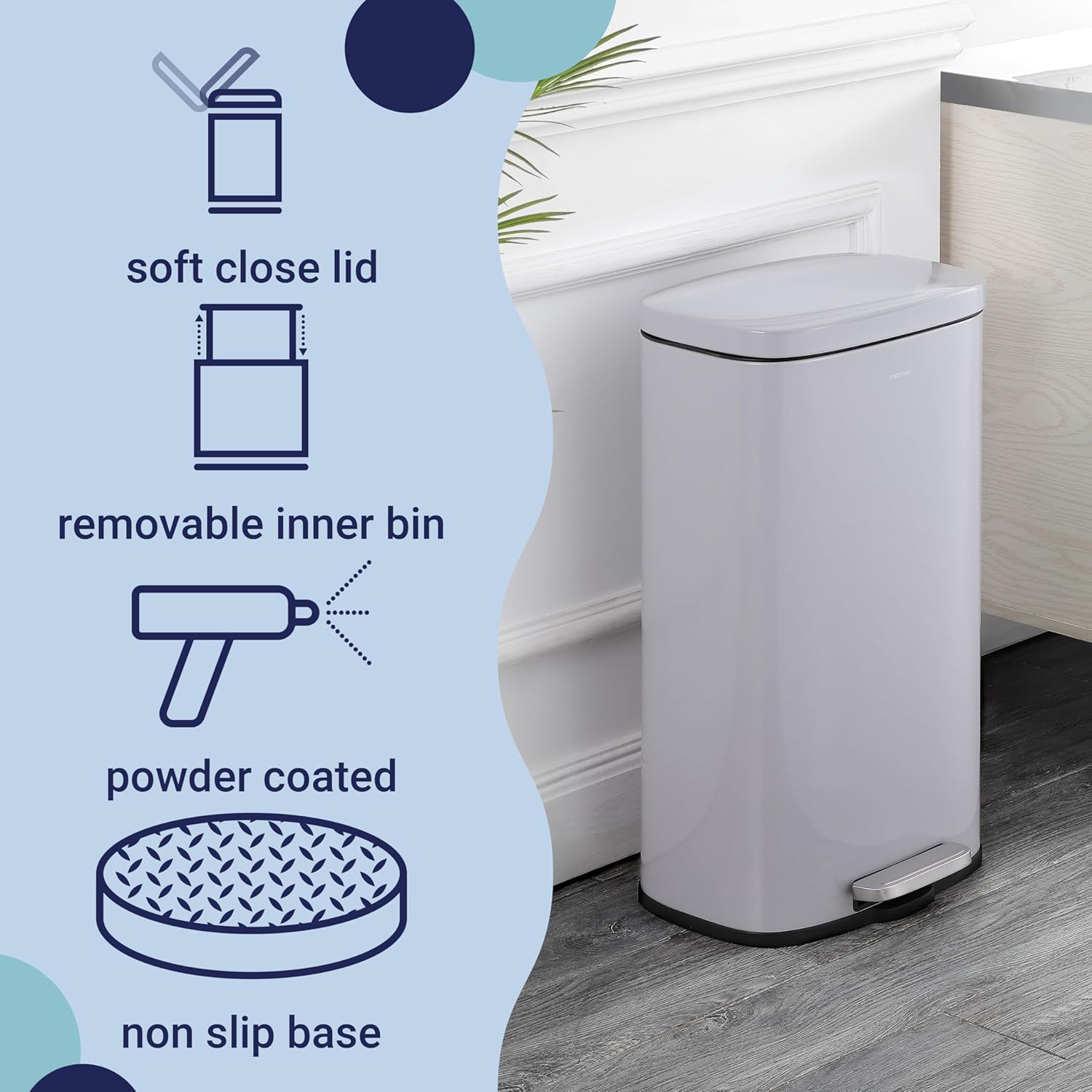 happimess HPM1011D Curtis 8-Gallon Step-Open Trash Can, Fingerprint Resistant, Modern, Minimalistic
