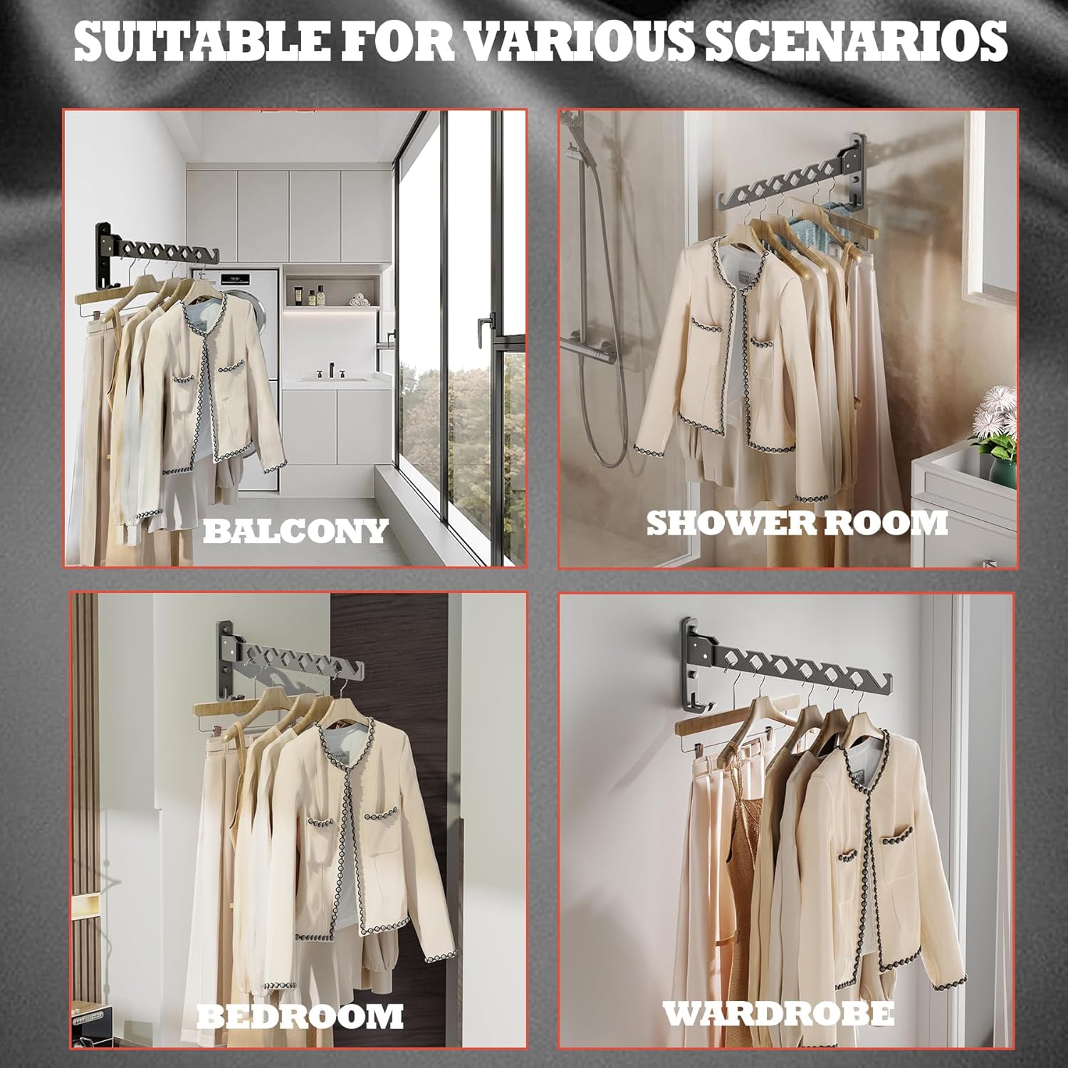 Dr.DJ Wall Mount Coat Hanger Holder Black Clothes Drying Organizer Rack Garment Hooks Aluminium