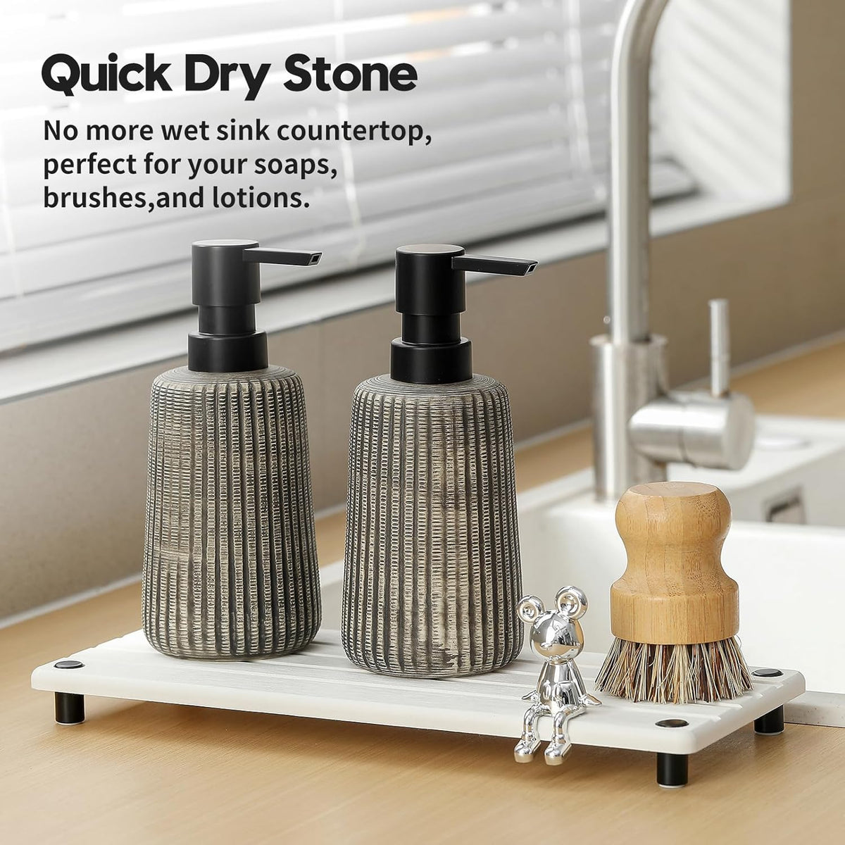 Instant Dry Sink Caddy Kitchen Sink Organizer, Quick Drying Stone Tray Diatomite Sponge Holder Soap