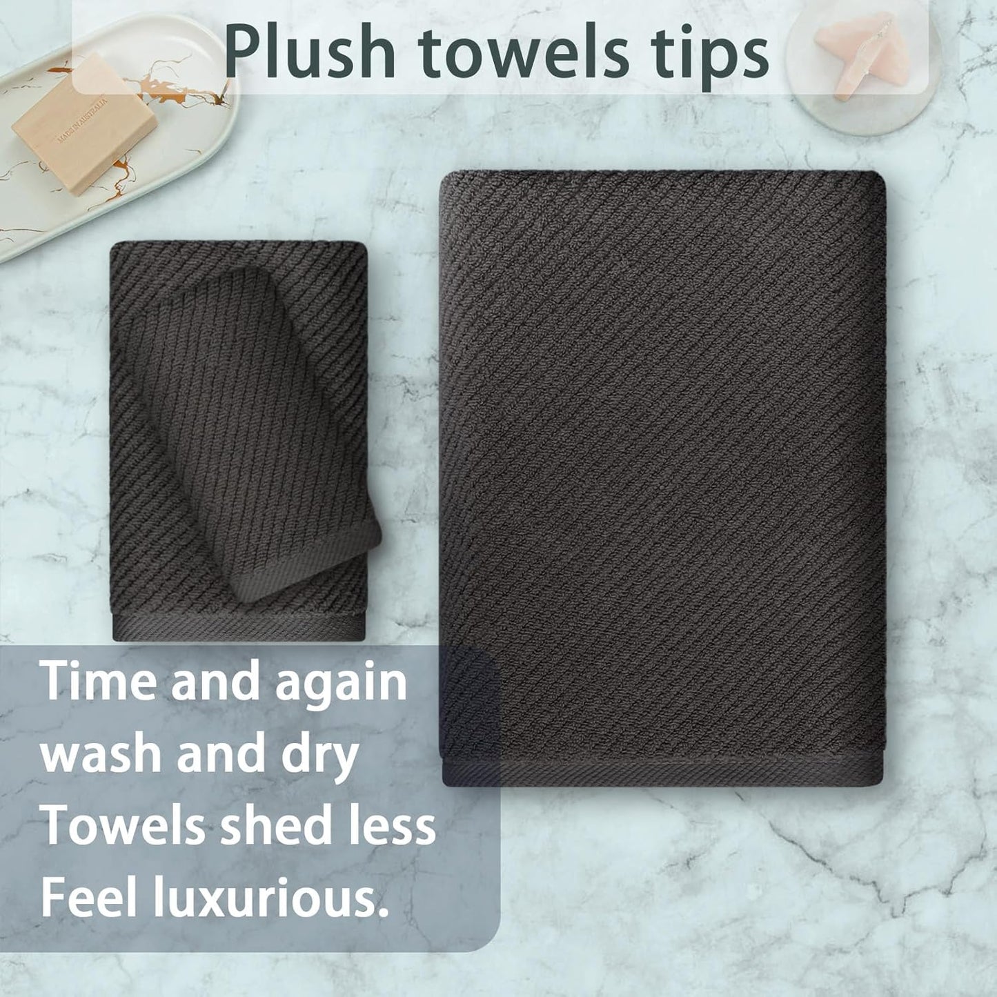 3 Piece Towel Sets for Bathroom, Grey Towels for Showering - 100% Cotton | Quick Dry | Soft |