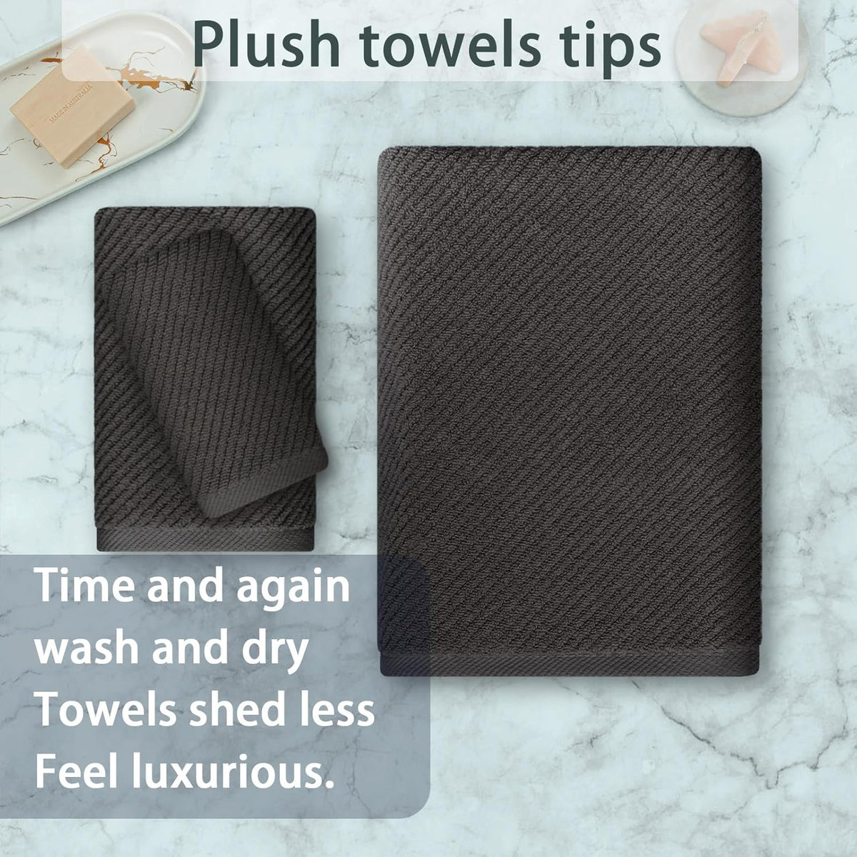 3 Piece Towel Sets for Bathroom, Grey Towels for Showering - 100% Cotton | Quick Dry | Soft |