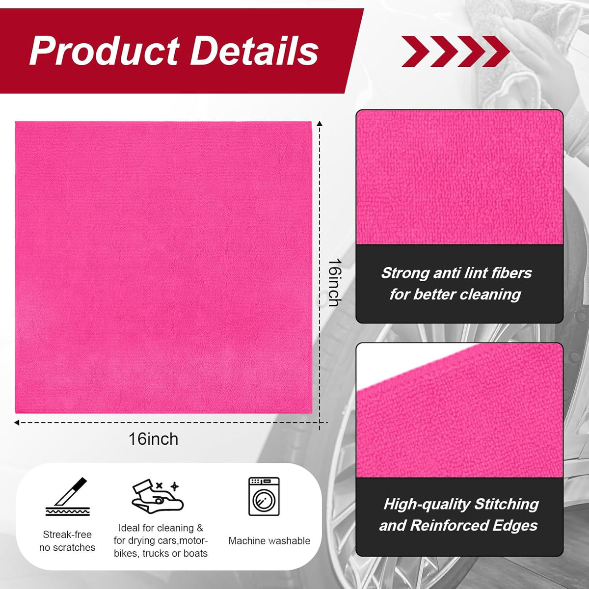 200 Pcs Microfiber Cleaning Cloth 16x16 Inch Microfiber Towels for Car Ultra Absorbent Cleaning
