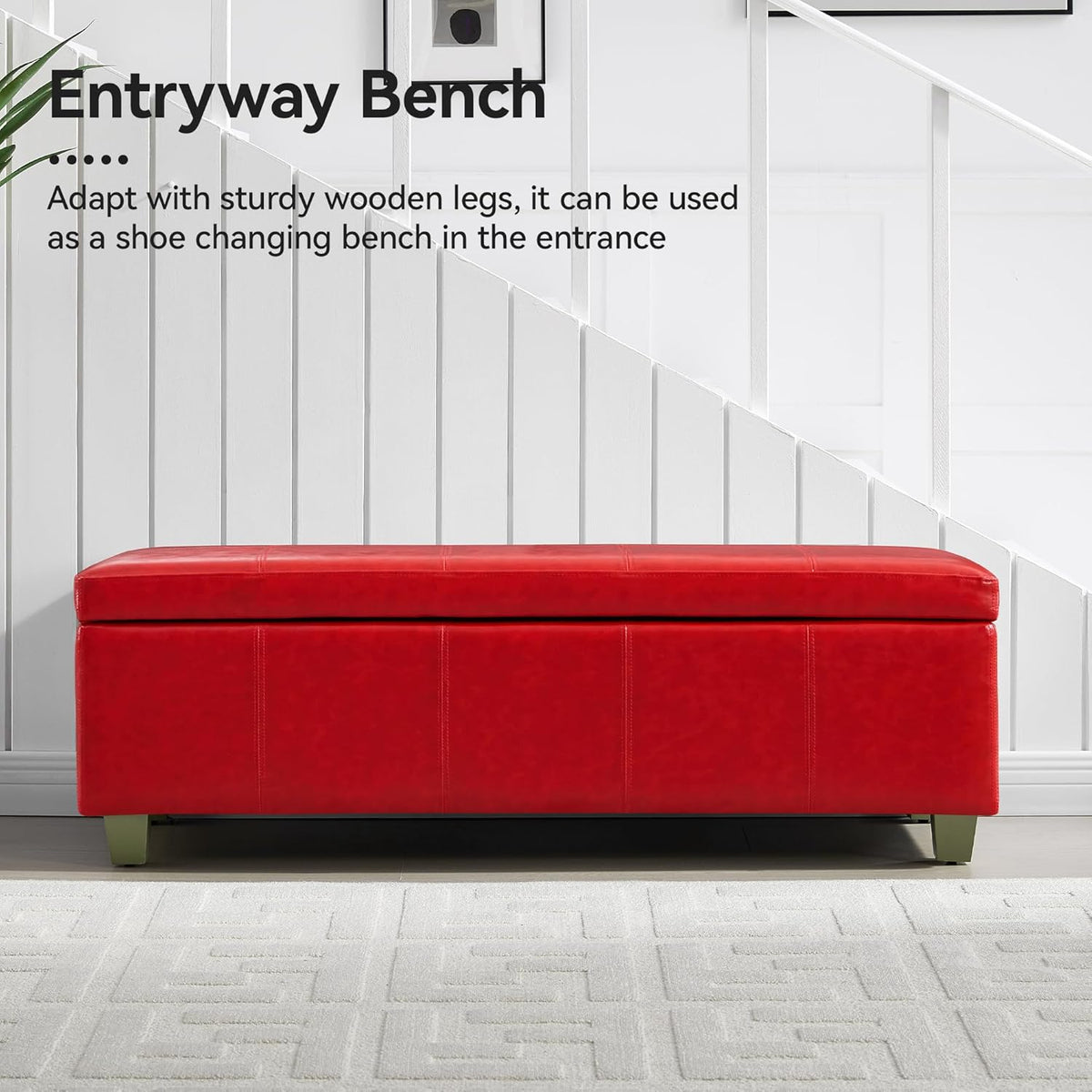 51" Faux Leather Storage Ottoman, Stitch Tufted Rectangle Upholstered End of Bed Storage Bench
